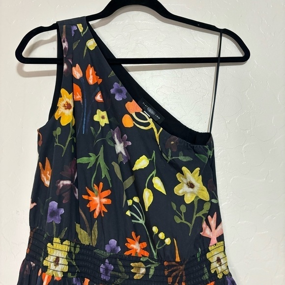 Slate & Willow Black Floral Print One-Shoulder Hi-Low Ruffle Hem Dress Size 2 - Picture 9 of 11